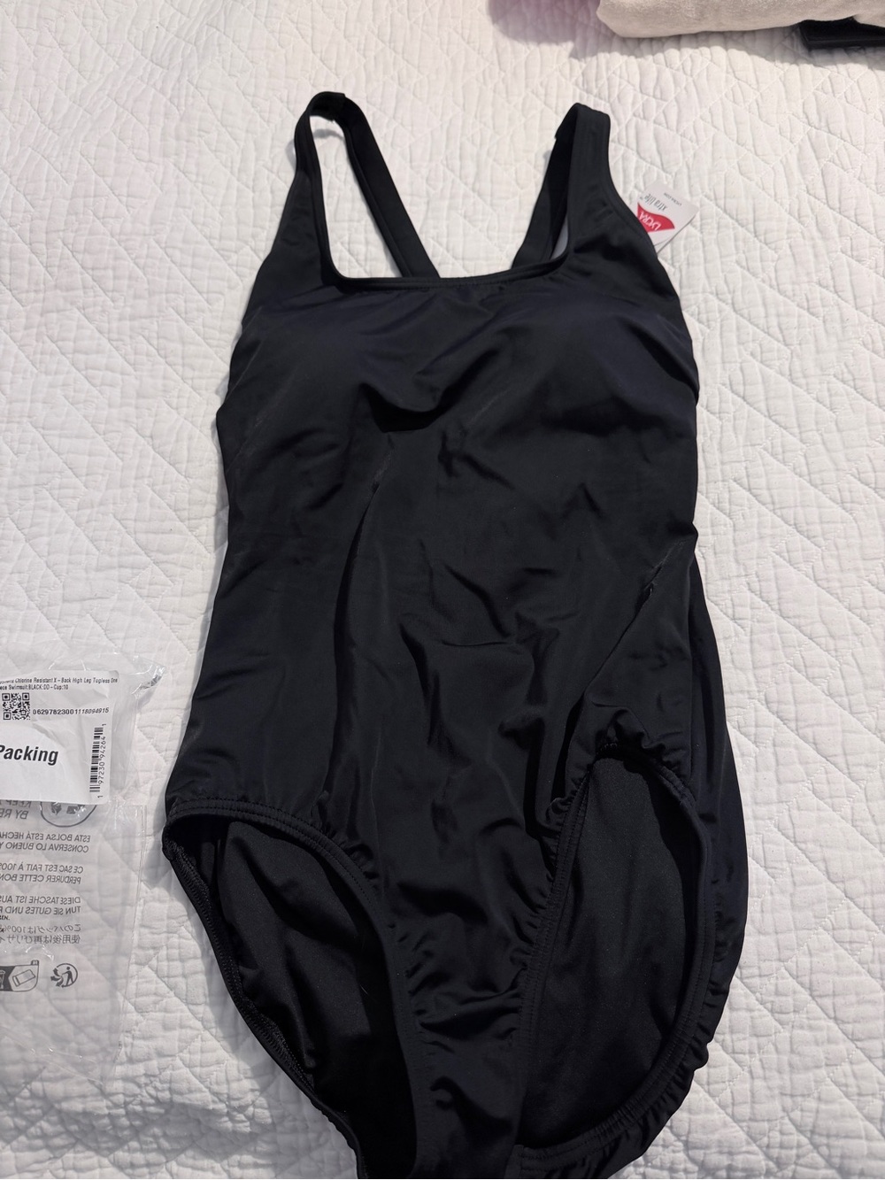 Lands' End Black Scoop-Back One-Piece Swimsuit